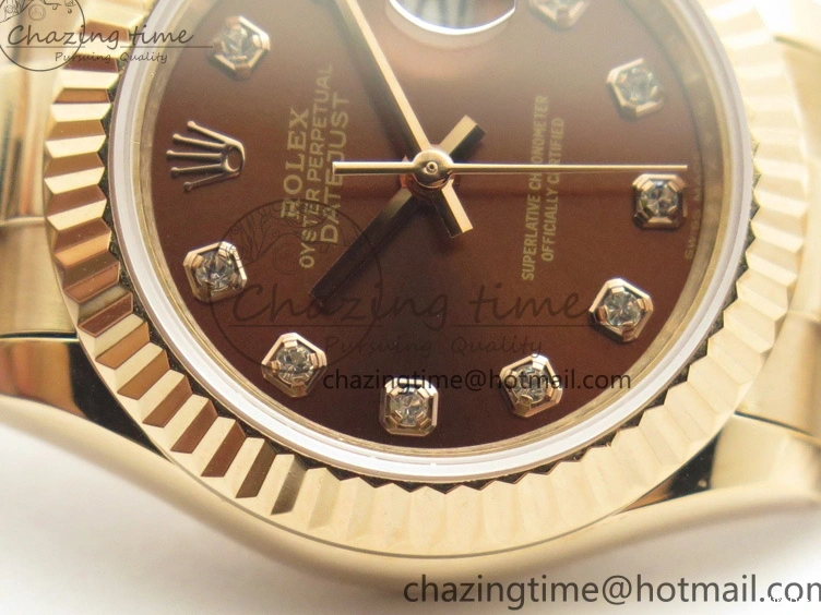 MiroTime 0412 DateJust 28mm RG BP Maker Best Edition Brown Diam Dial Fluted Bezel On RG Bracelet ETA TopPick 3441